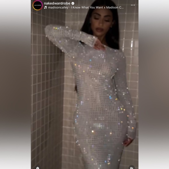 Naked Wardrobe CRYSTAL OPEN BACK GOWN in Bone New with Tags! - Picture 3 of 10